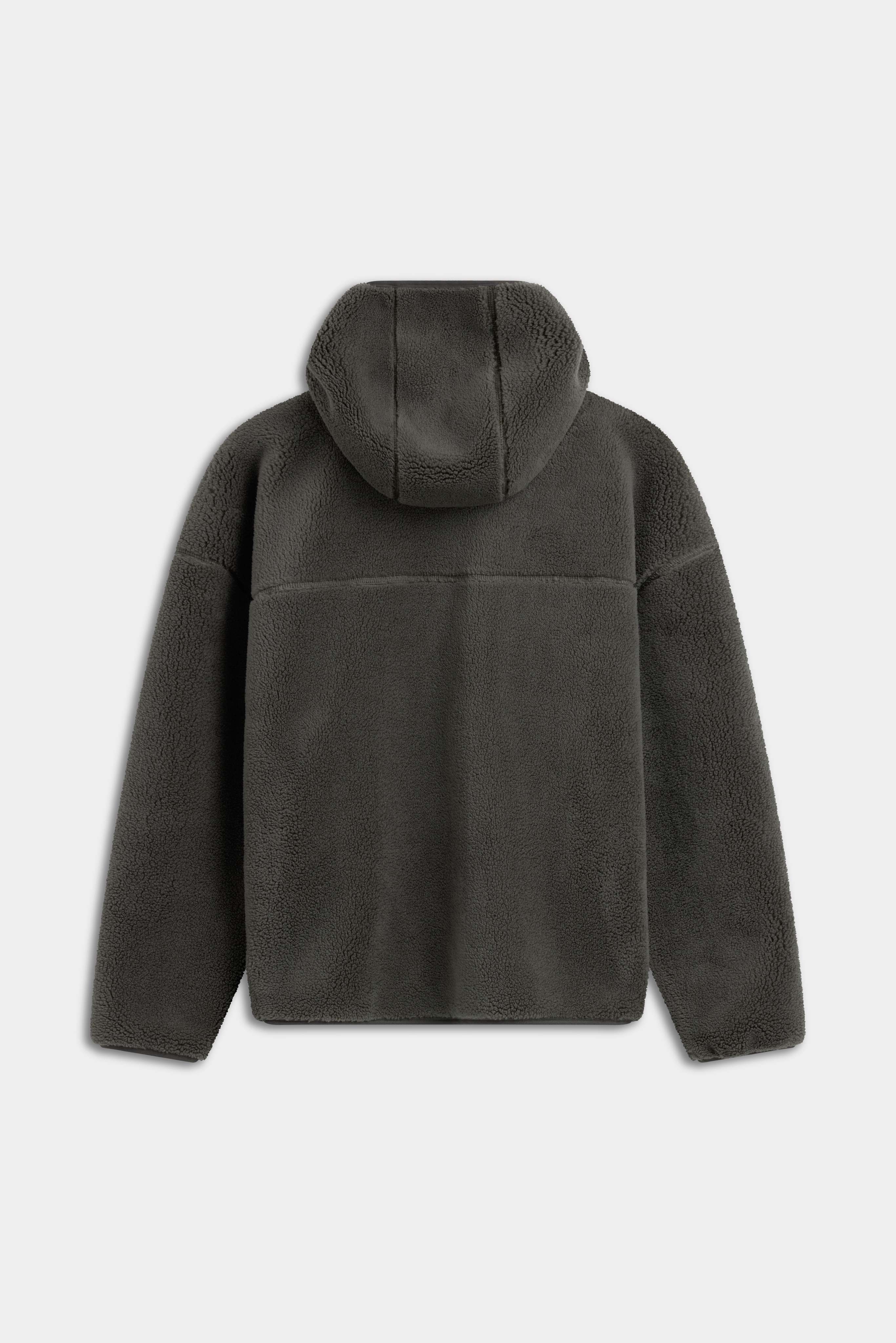 Back view of the khaki CASPARA Cloudfleece fleece jacket with a hood.